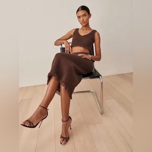 NWT Reformation Lieta cotton open knit set in chestnut - size s - Picture 3 of 9